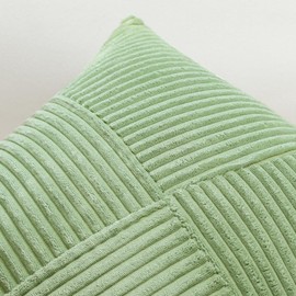 Sungeek 1 Piece Cord Cushion Cover, Windmill Striped Pattern Corduroy Cushion Covers, Decorative Cushion, Sofa Cushion, Patchwork Design, Decorative Cushion Covers for Living Room (40 x 40 cm, Sage