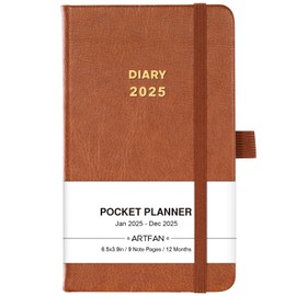 Pocket Diary 2025 - A6 Diary 2025 from January 2025 - December 2025, Week to View Diary with Inner Pocket, Brown Leather Cover