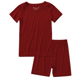 Jimonda Baby Boys Girls Pajama Sets Toddler Sleepwear Cool Jammies 2pcs Viscose from Bamboo PJs Short Sleeved 18M-8Y(Dark Red-2T)