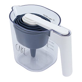 Rae Dunn Measuring Cup Set - 9 PC. Nesting Stackable Liquid Measure Cup, Dry Measuring Cups and Spoons with Funnel and Scraper - Nesting and Clicks Together for Easy Storage (Blue)