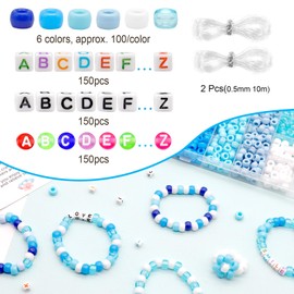Dotilili Blue Pony Beads for Bracelet Making Kit, 1052 Pcs Pony Beads Bulk with Colorful Cube Letter Beads Kandi Hair Beads Friendship Bracelet Set for DIY Necklace Jewellery Making Craft Girls Gift