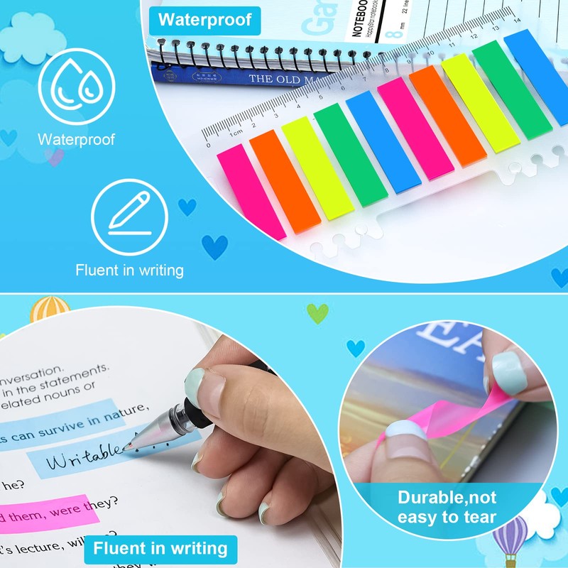 600 Pcs Sticky Tabs, Repositionable Index Tabs, Writable Page Markers