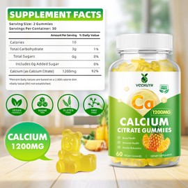 VCCHUYH Calcium Citrate Gummies 1200 mg, Sugar Free Calcium Gummies for Adults & Kids, Chewable Calcium Supplements for Women, Bone & Immune Support, Pineapple Flavor 120 Count
