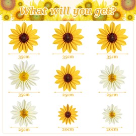 EASY JOY Sunflower Yellow Paper Fans - 9pcs Party and Home Decorations, Sunflower Themed, Perfect Hanging Fans for Baby Showers, Birthdays, and Summer Events!
