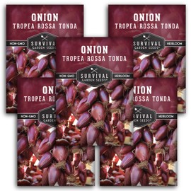 Tropea Rossa Tonda Onion Seeds for Planting – Sweet Italian Red Onion from Calabria with Torpedo Shape & High Yields – Heirloom, Non-GMO, Open-Pollinated – Survival Garden Seeds (5 Packs)