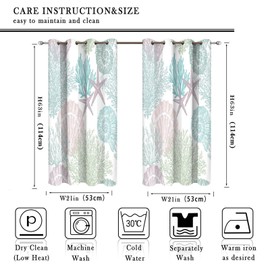 Llylumty Coastal Beach Window Curtains Drapes Nautical Sea Shells Satrfish Theam,Summer Ocean Home Decor Grommet Blackout Curtain for Living Room, Bedroom Kitchen 21x45in,2 Panel Set
