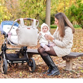 TENDS Spacious Stroller Bag, Bread Bag with Maternity Bag, Stroller Organiser as Baby Bag, Multifunctional and Spacious, Hospital Bag for Stroller, cream-coloured