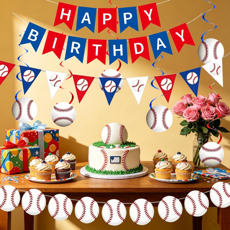 Red and Blue Baseball Themed Party Decorations Banner