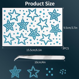 3Sheets Star Gem Stickers Jewels for Crafts, Face Makeup - Self Adhesive Rhinestone Jewel Stickers, Stick on Gems Rhinestones for Crafts, Craft Supplies for Kids (10.Water Blue Star)
