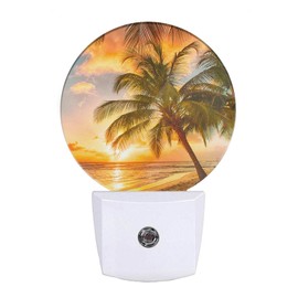 EKOBLA Sunset Beach Night Light Summer Seaside Palm Tree Coastal Night Lamp Home Auto Sensor LED Dusk to Dawn Light for Bedroom Bathroom Kitchen Corridor