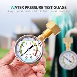 Pronese Stainless Steel Water Test Pressure Gauge Set 2" Dial Size, Lower Mount with Liquid Filled 0~200PSI(Color Coded), 3/4" GHT with Red Washer
