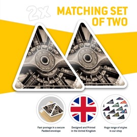 2 x Triangle Stickers 10cm - Vintage Aircraft Engine & Propeller Plane Laptop Tablet Luggage Scrapbook #46395
