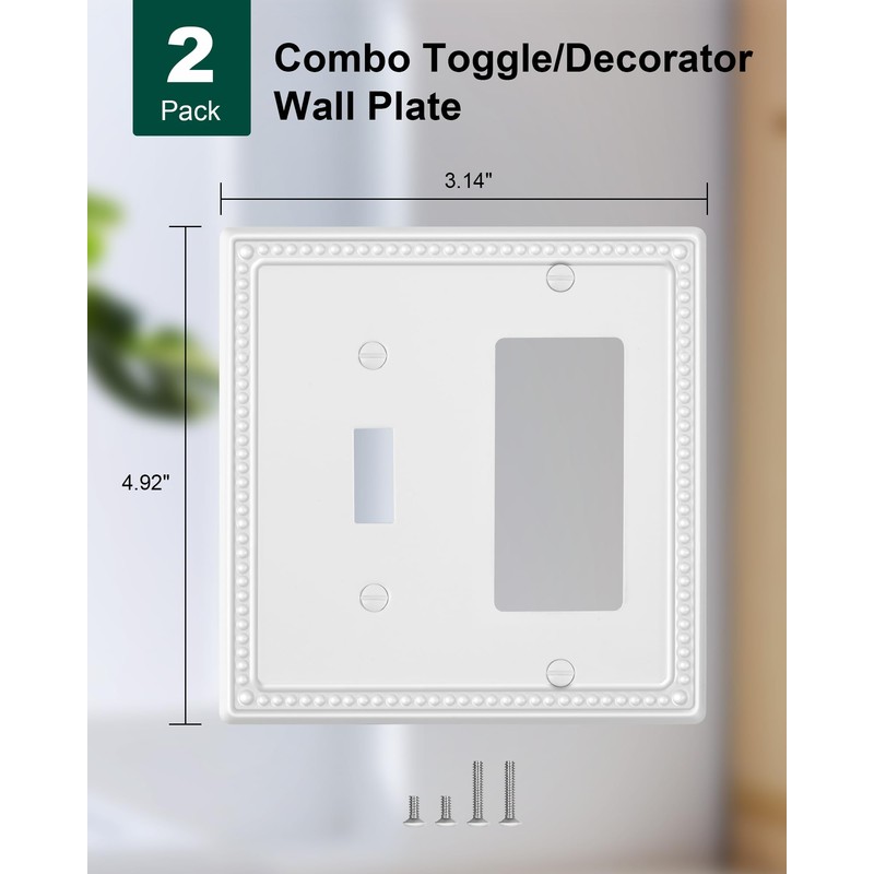 TREEWELL 2-Pack Combo Toggle/Decorator Light Switch Cover Plate, Pearls Decorative