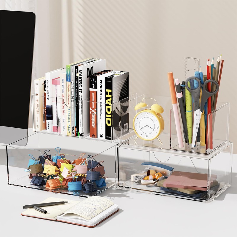 IceFun 4 Pack Large Stackable Storage Drawers,Acrylic Bathroom Kitchen Cabinet