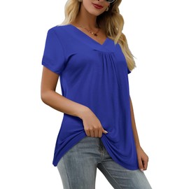 Florboom Tunic Tops for Women V Neck Summer Tshirts Short Sleeve T Shirts Blouse Blue Size 8 10