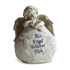 Grave Ornament Angel on Tombstone with Mourning Saying Made of Polyresin, Grey, 14 cm, Decorative Guardian Angel Grave Figure Angel Figure Grave Decoration