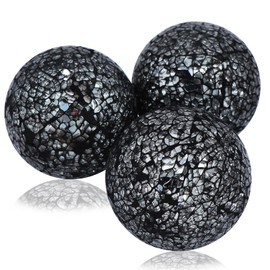 3 piezas de orbes de cristal de mosaico de 3.15 pulgadas, bolas decorativas de cristal para centros de mesa, jarrones, decoración de mesa de comedor (negro)