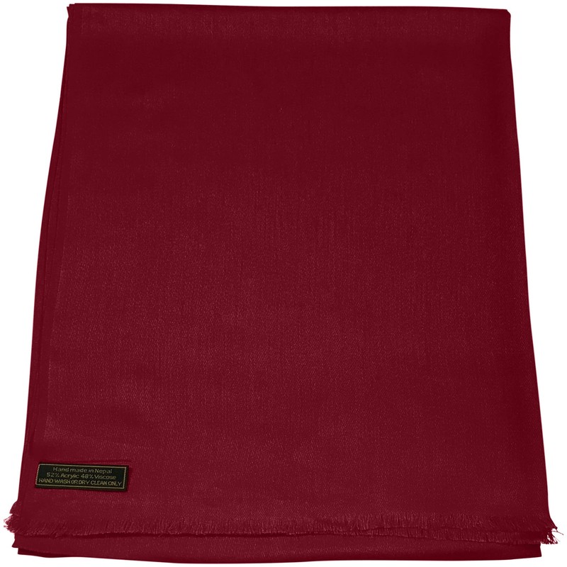 CJ Apparel Maroon Burgundy Solid Color Fringe Design Nepalese Shawl