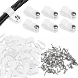 RGBZONE 120pcs 3/8 Inch R-Type Cable Clips Nylon Rope Light Mounting Clips with Stainless Steel Screws for Indoor Outdoor Electrical Wire Clamp Organizer Cable White 10.4mm