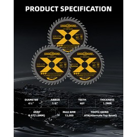 ANGELSWORD 4-1/2 Inch Circular Saw Blade Used on Angle Grinder for Ultra-Nice Wood Cutting, 40T, 3 Pack, 7/8" Arbor with 3/8"&5/8" Bushing