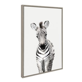 Kate and Laurel Sylvie Baby Zebra Animal Print Portrait Framed Canvas Wall Art by Amy Peterson, 23x33 Gray