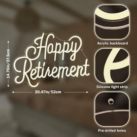 FuugZze Larger Happy Retirement Neon Signs for Wall Decor Larger Happy Retirement Neon Lights for Bedroom Dimmable Led Signs for Bedroom Wall Farewell Party Decorations for Men Women,20.47*14.76 Inch