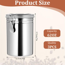 EupHHonycs 3 Pack Stainless Steel Canister Set Kitchen Airtight 62 oz Container Sets with Lids and Clamp Metal Containers for Coffee Sugar Flour Tea Spice