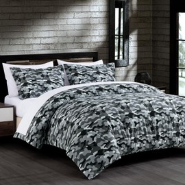 Chezmoi Collection Soft Microfiber Printed Military Camo Bedding Set 2-Piece Black Gray Camouflage Comforter Set, Twin Size