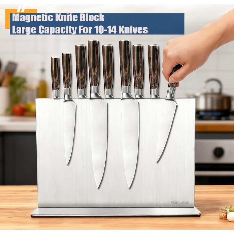 Fimaten Magnetic Knife Block Stand Without Knives 12 Inch Silver