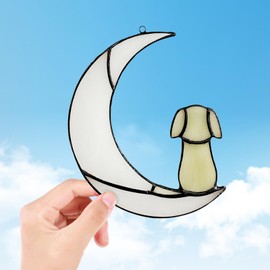 JIABEI Stained Glass Window Hanging suncatcher Dog Memorial Gifts for Loss of Dog Sympathy Gift,Bereavement Gifts for Loss of pet.Remembrance Memory Ornaments for Dog Lovers.