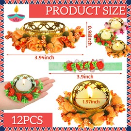 Conelist 12 Pcs Diwali Tea Light Candle Holder Metal Candle Diya Holder Pooja Diwali Diya Holder with 12 Garland and 12 Candles for Home Dining Table Centerpiece Office Decoration Indian Return Gifts