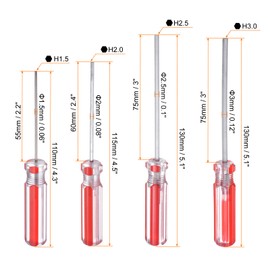 sourcing map 4pcs Magnetic Hex Screwdriver H1.5 H2.0 H2.5 H3.0 Carbon Steel Hexagonal Head Screw Driver with Non-Slip Handle for Appliances Repair Improvement, Red