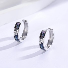 KoyeKei Abalone Shell Hoop Earrings for Women 925 Sterling Silver Abalone Shell Huggie Earrings with Cubic Zirconia Jewelry Birthday Gifts for Men