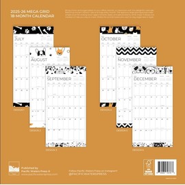 July 2025- December 2026 Dogs and Cats Mega Wall Calendar 18 Month | 12" x 24" Open | Giftable Large Grid Teacher Calendar 2026 | Thick & Sturdy Paper for Organizing & Planning | Pacific Waters Press (Dogs and Cats on Repeat)