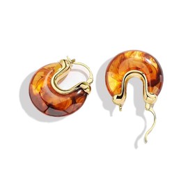 Gold Hoop Earrings For Women Trendy,14K Gold Plated Chunky Dangle Hoop Earrings,Statement Thick Yellow Gold Huggie Medium Hoops,Fashion Jewelry Gift. (C7 Brown Amber Oval Hoops)