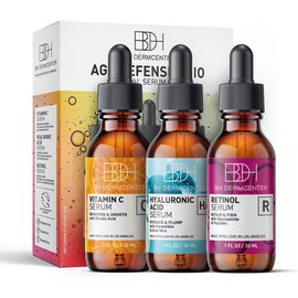 BH Dermcenter Age Defense Trio Set de suero antienvejecimiento para rostro y ojos Suero facial con vitamina C, retinol y cido hialurnico para hombres y mujeres 30 ml cada uno
