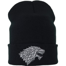 GOT Beanie with Embroidery House of Stark Wolf | Warm Winter Beanie Breathable Acrylic Knit hat Beanie Strechable and Soft Cuffed Beanie Cap for Men Women | Unisex | Black