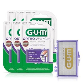 GUM Cera ortodóntica para aparatos ortopédicos y dispositivos dentales, cera dental calmante con vitamina E y aloe vera, color transparente, sin sabor (paquete de 6)