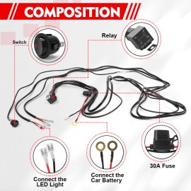 colight Wiring Harness LED Light Bar 40Amp Relay Fuse ON-Off Switch 2 Lead for jeep ATV