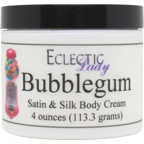 Eclectic Lady Bubblegum Satin and Silk Cream, Body Cream, Body Lotion, 4 oz - Shea Butter, Aloe, Silk Amino Acids, Vitamin E, Phthalate-Free, Handcrafted in USA - Perfect For Women