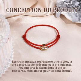 QianSiLi Three Tone Ring Bracelet, Red Lucky Charm Bracelets, Kabbalah Bracelet for Men and Women, Adjustable, Stainless Steel, Nylon Stainless Steel