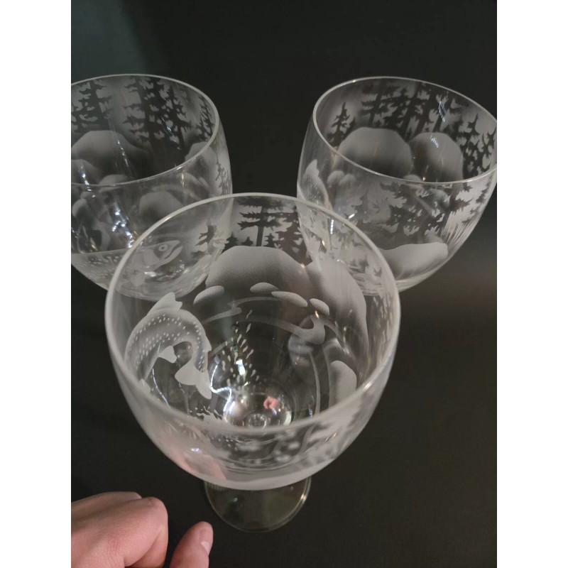 IncisoArt Hand Etched Italian Crystal Goblet Sandblast White Wine Glass