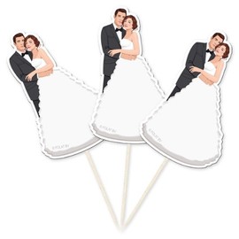 Wedding Cocktail Stick Party Picks Bride and Groom Pack of 10