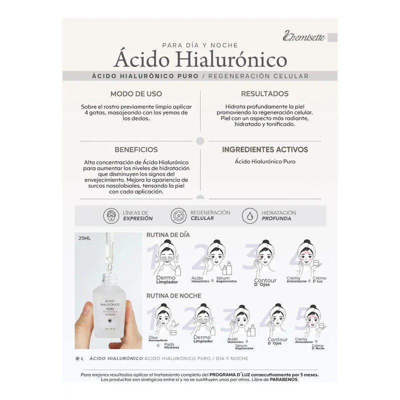 Ácido Hialurónico 100 Puro Antiedad Hidratante Chemisette Todo Tipo De