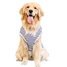 ANIAC Summer Dog Shirt for Medium Dog Girl Boy Cotton Striped Dog T-Shirt White Basic Tank Top Sleeveless Doggy Vest Cooling Pet Clothes for Dogs (White, 7XL (66-82 lbs))