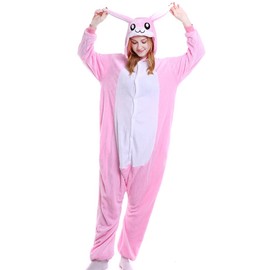 Animal Onesies Adult Costumes One Piece Pajamas for Men Women Unisex Teens Bunny Pink Rabbit S
