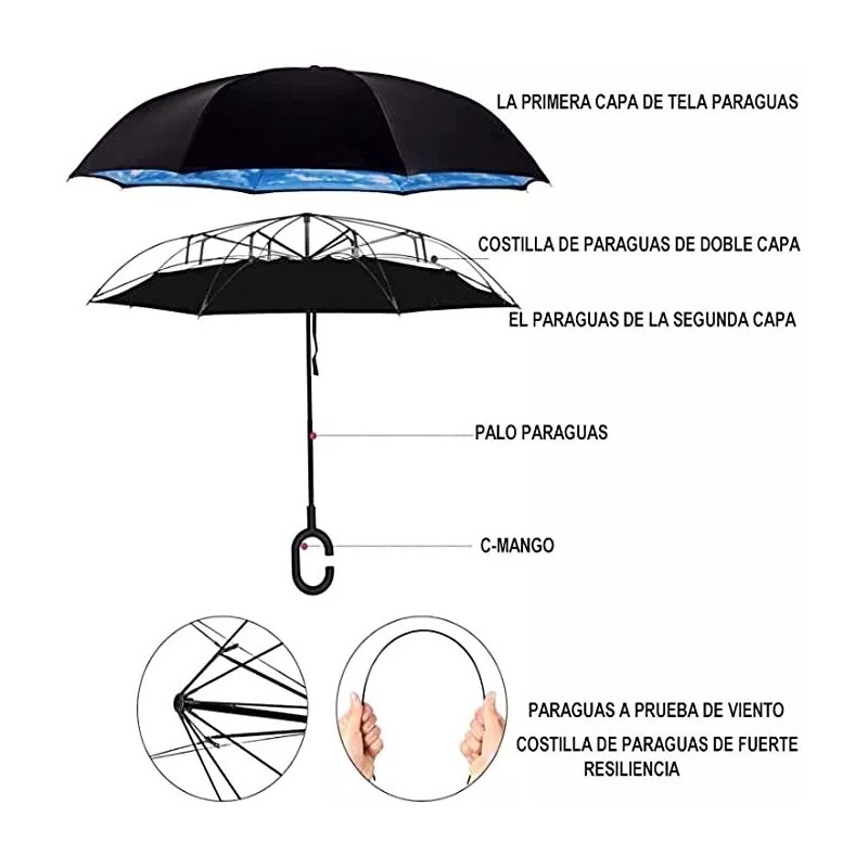 Others Paraguas Sombrilla Reversible Colores Lisos Lluvia Sol