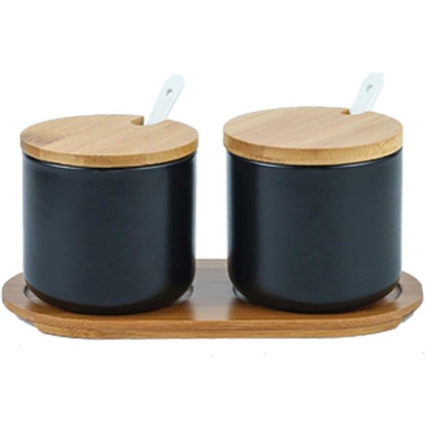 FülleMore Set of 2 Ceramic Sugar Bowls, Salt Jars, Spice