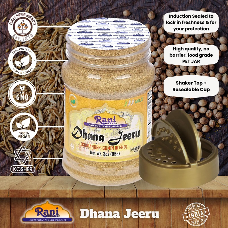 Rani Dhana-Jeeru (Coriander-Cumin Blend 50-50) Powder 3oz (85g) PET Jar