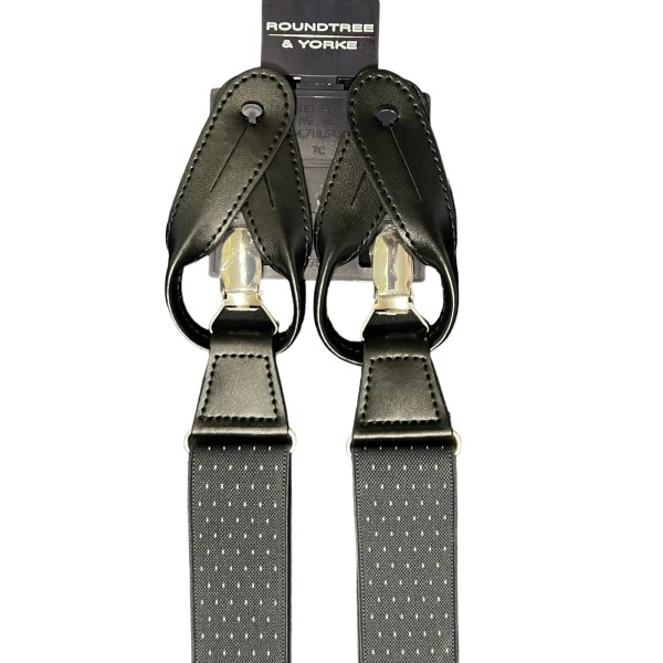 Roundtree & Yorke Y Suspenders OS Gray Pindot Leather Clip